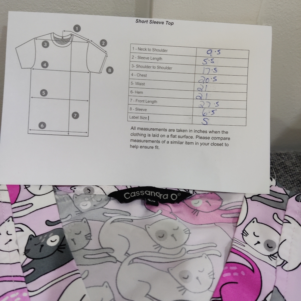 Cassandra O Women’s Scrub Top | Cat Print | Pink Gray Black | Size Small - Picture 8 of 8